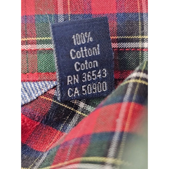 Tommy Hilfiger XL Plaid button collar Long Sleeve Button Up Mens Shirt red green - Picture 2 of 4